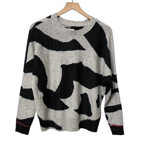 NWT NIC+ZOE Dusk Days Abstract Sweater Black Gray Size Small - Picture 3 of 16
